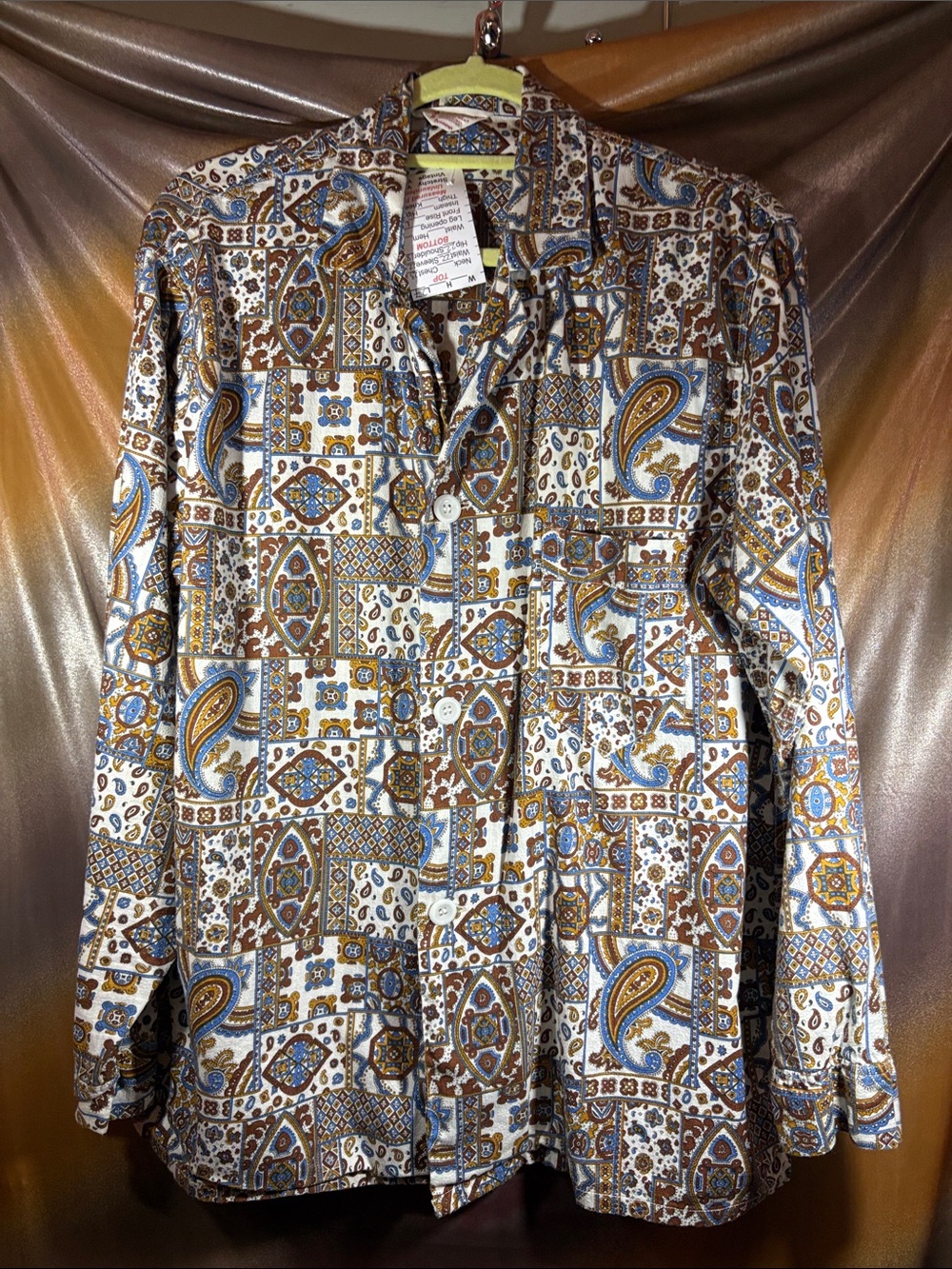 Vintage 50’s Men's Paisley Patchwork Button-Up pajama cotton top. Y